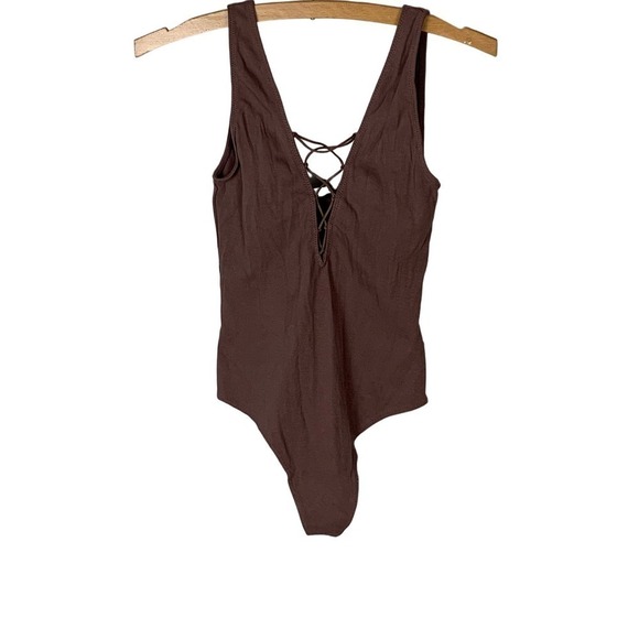 Wilfred Free Sleeveless Lace Up Bodysuit in Nude Brown - Size S - Picture 1 of 8